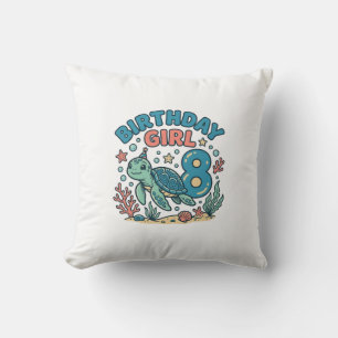 Birthday Girl Sea Turtle 8th Birthday Shirt Design Throw Pillow
