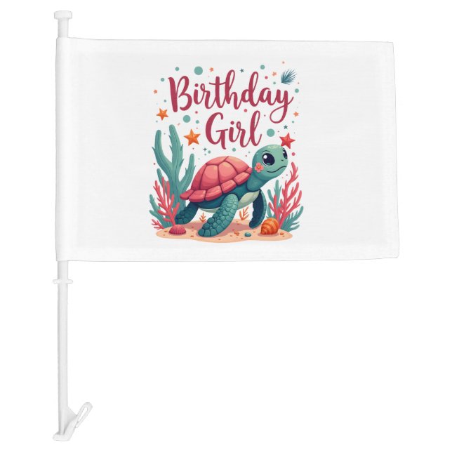 Birthday Girl Sea Turtle Theme Birthday Party Ocea Car Flag (Front)