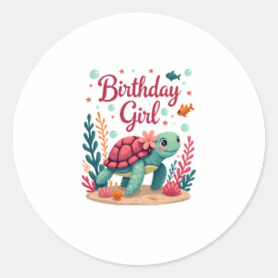 Birthday Girl Sea Turtle Theme Birthday Party Ocea Classic Round Sticker