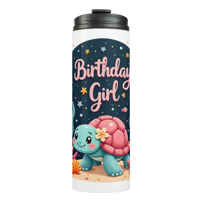 Birthday Girl Sea Turtle Theme Birthday Party Ocea Thermal Tumbler (Front)