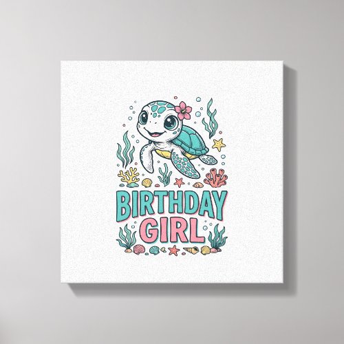 Birthday Girl Sea Turtle Vintage Engraving Shirt_1 Canvas Print