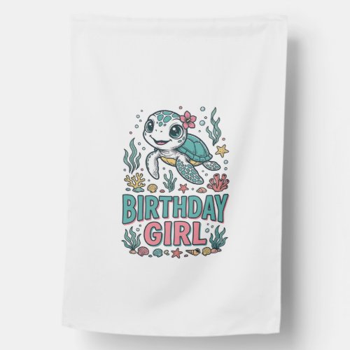 Birthday Girl Sea Turtle Vintage Engraving Shirt_1 House Flag