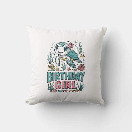 Birthday Girl Sea Turtle Vintage Engraving Shirt_1 Throw Pillow