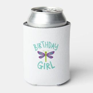 Birthday girl shirt Dragonfly birthday party tee s Can Cooler