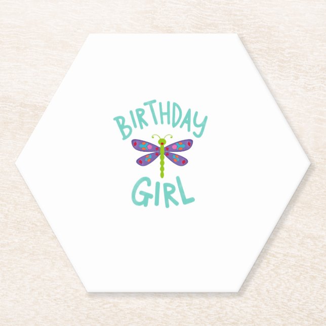 Birthday girl shirt Dragonfly birthday party tee s Paper Coaster (Front)