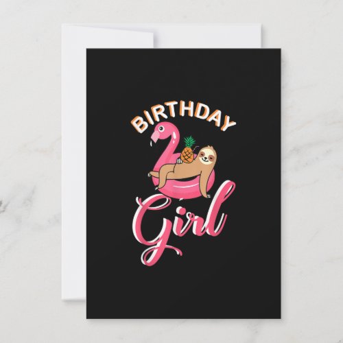 Birthday Girl sloth flamingo pineapple cute pool p Invitation