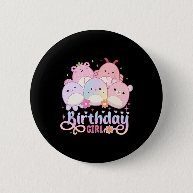 Birthday Girl Squish Squad Mallow Girls Cute Kids  Button (Front)