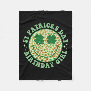 Birthday Girl St Patricks Day Smile Shamrock Face  Fleece Blanket
