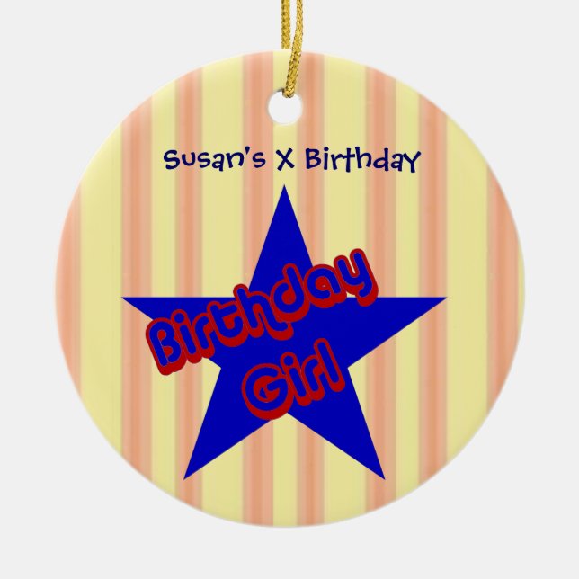 Birthday Girl Star Cute Customizable Ornament (Front)
