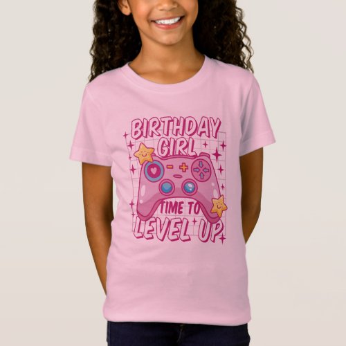 Birthday girl time to level up Gamer girl console T_Shirt