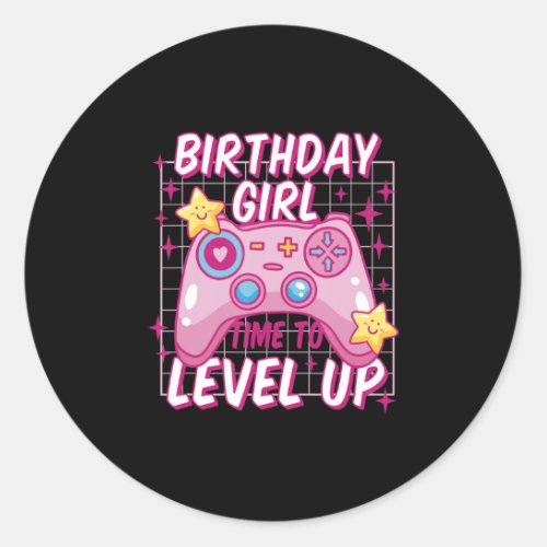 Birthday Girl Time to Level Up Video Game Birthday Classic Round Sticker