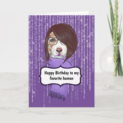 Birthday girl trendy dog cool ladies purple card