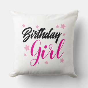 Birthday Girl Typography Design Stylish Birthday Throw Pillow