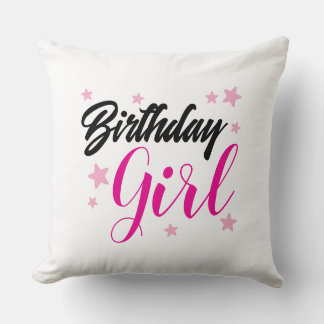 Birthday Girl Typography Design | Stylish Birthday Throw Pillow