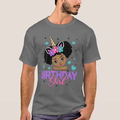 Birthday Girl Unicorn Black Princess Afro Princess T_Shirt