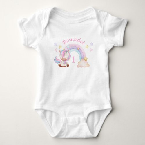 Birthday Girl Unicorn Rainbow Baby Bodysuit