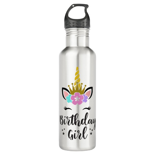 Birthday Girl  Unicorn Stainless Steel Water Bottle (Front)