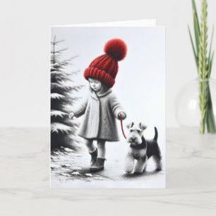 Birthday Girl Walking a Welsh Terrier Card