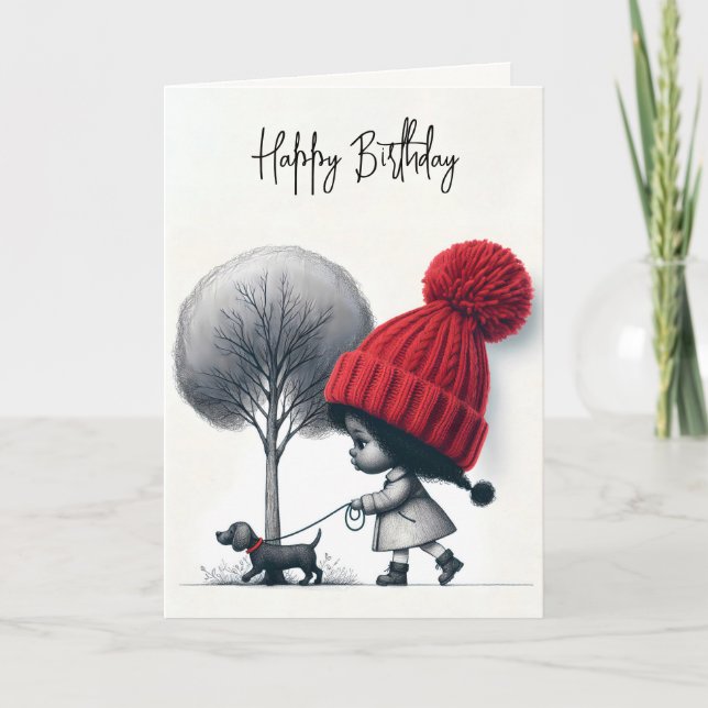 Birthday Girl Walking Her Dog Card (Front)