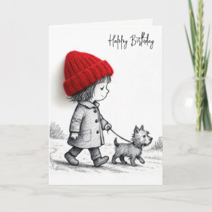 Birthday Girl Walking Her Dog Card