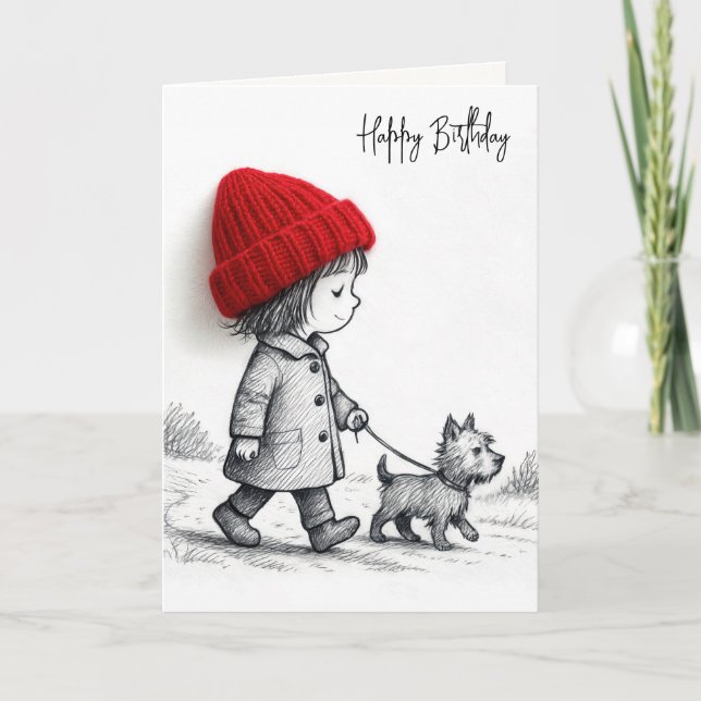 Birthday Girl Walking Her Dog Card (Front)