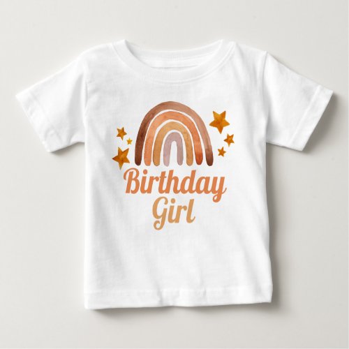 Birthday Girl Watercolor Boho Rainbow  Stars  Baby T_Shirt