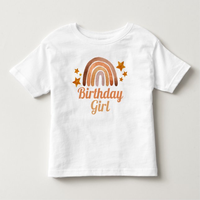 Birthday Girl Watercolor Boho Rainbow & Stars  Toddler T-shirt (Front)