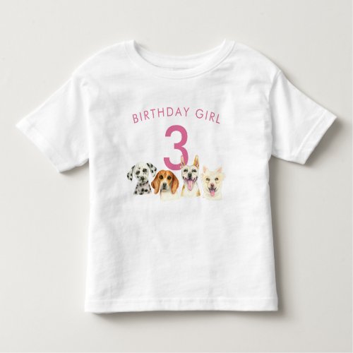 Birthday Girl Watercolor Puppy Dogs Toddler T_shirt