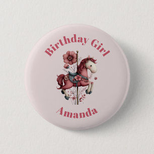 Birthday Girl Whimsical Carousel Horse Image Button