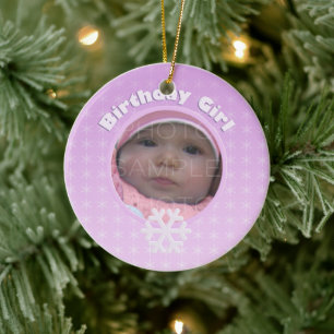 Birthday Girl Winter Onederland Pink Custom photo Ceramic Ornament