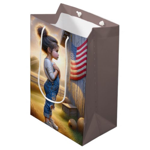 Birthday Girl With Barn and American Flag  Medium Gift Bag