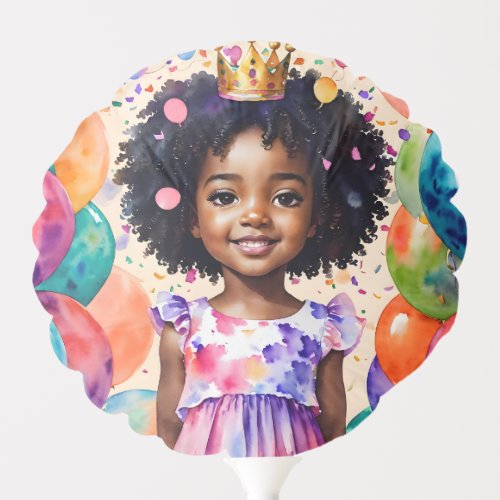 Birthday Girl With Brown Skin Princess Art Balloon