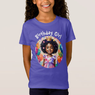 Birthday Girl With Brown Skin Princess Art T-Shirt