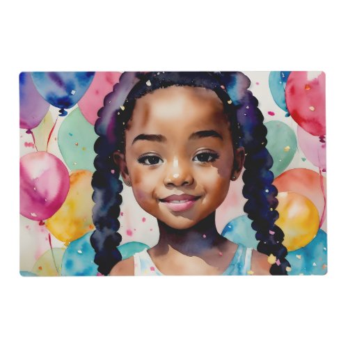 Birthday Girl With Brown Skin Watercolor Art Placemat