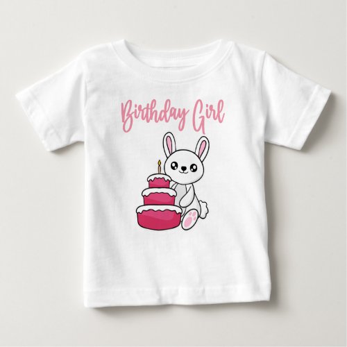 Birthday Girl with Cartoon Bunny Baby T_Shirt