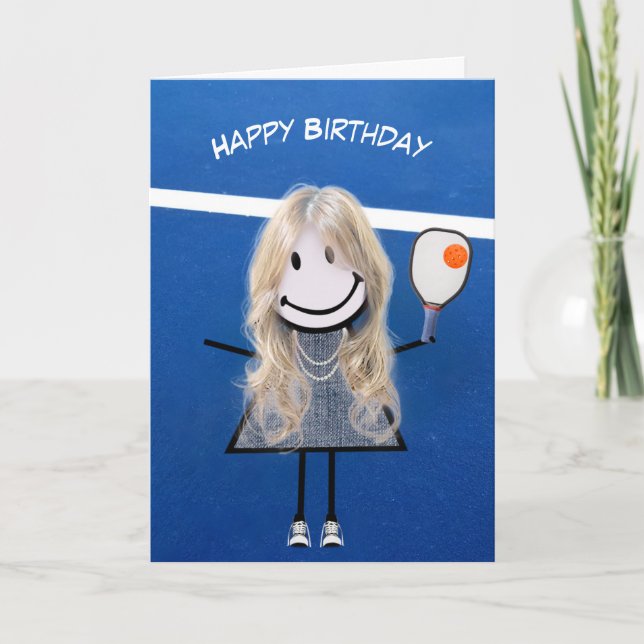 Birthday Girl With Pickleball Paddle and Ball Card (Front)