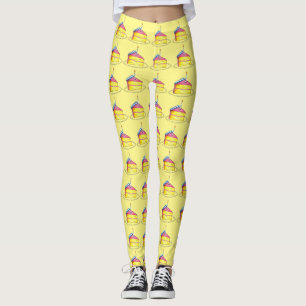 Birthday Girl Yellow Pink Cake Slice Candle Foodie Leggings