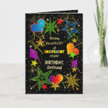 Birthday, Girlfriend, Abstract Galaxy, Colorful Card<br><div class="desc">Fun and very bright Birthday greeting in colorful vivid colors.   Abstract galaxy and/or universe filled with stars,  shooting stars and even hearts.  See same image in other categories and products.</div>