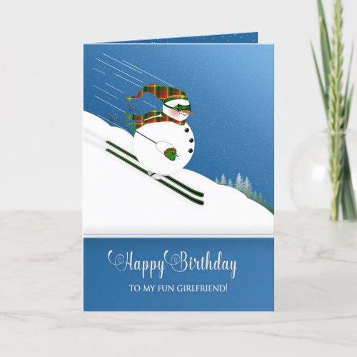 BirthdayGirlfriend Happy Snowman Skiing Card