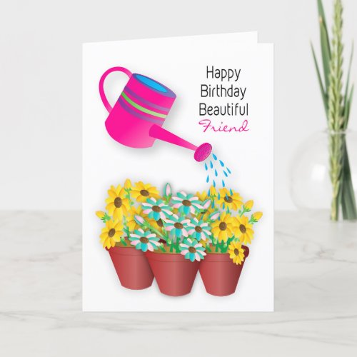 Birthday Girlfriend Watering Can Flowers 3D Effect Card