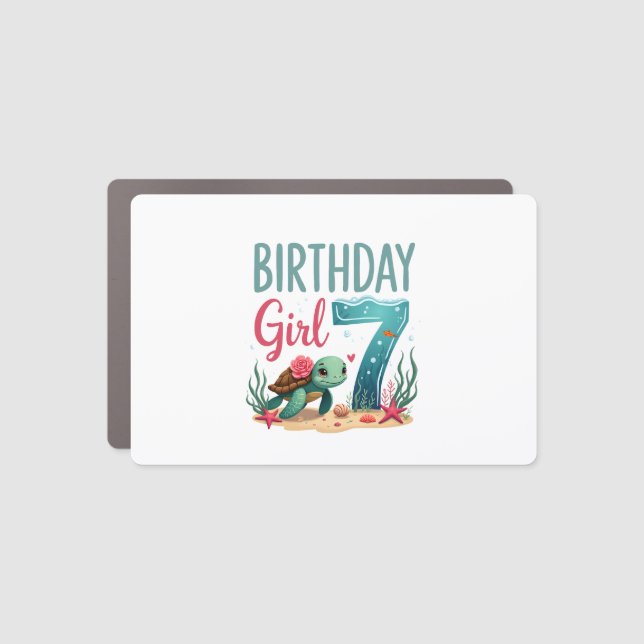 Birthday Girls 7th Sea Turtle 7 Year Old Ocean Aqu Car Magnet (Front)