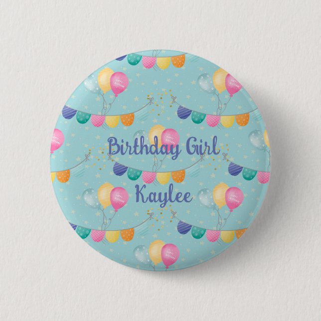 Birthday Girls  Balloons and Polka Dots   Button (Front)