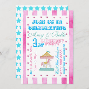 Birthday Girls Party Invitation - Carousel Theme