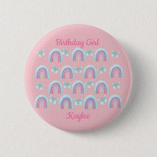 Birthday Girls Rainbows, Butterflies & Polka Dots Button
