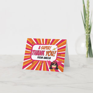 Birthday Girls Superhero Theme Letterpress Thank You Card