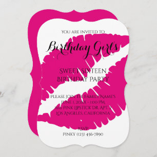 Birthday Girl's Sweet Sixteen Hot Pink Lipstick Invitation
