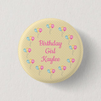 Birthday Girls Yellow Polka Dots And Balloons Button