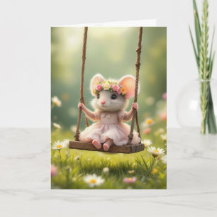 Birthday Girly Mouse On a Swing Card