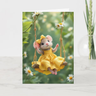 Birthday Girly Mouse On a Swing Card