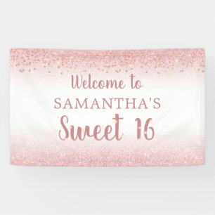 Birthday Girly Rose Gold Glitter Sparkle Banner